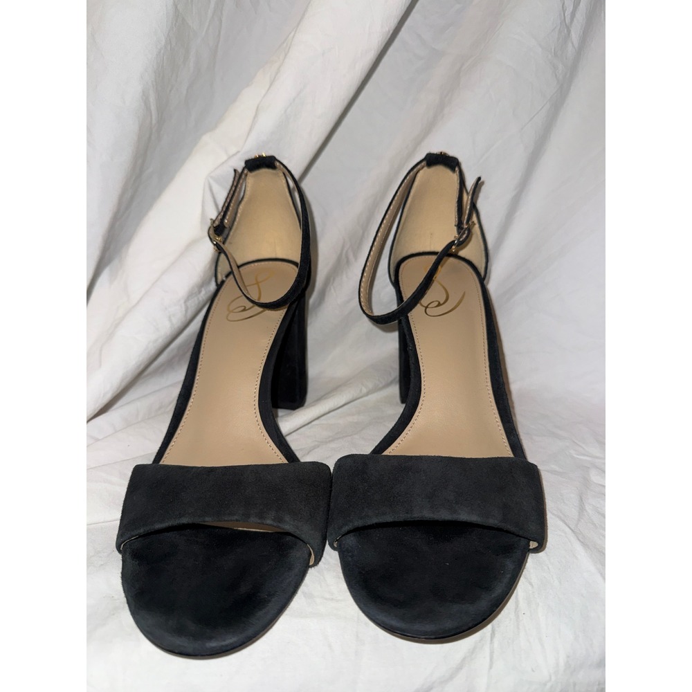 Sam Edelman Yaro Black Suede Block Heel Ankle Strap Sandals Womens 9 Dress Shoes